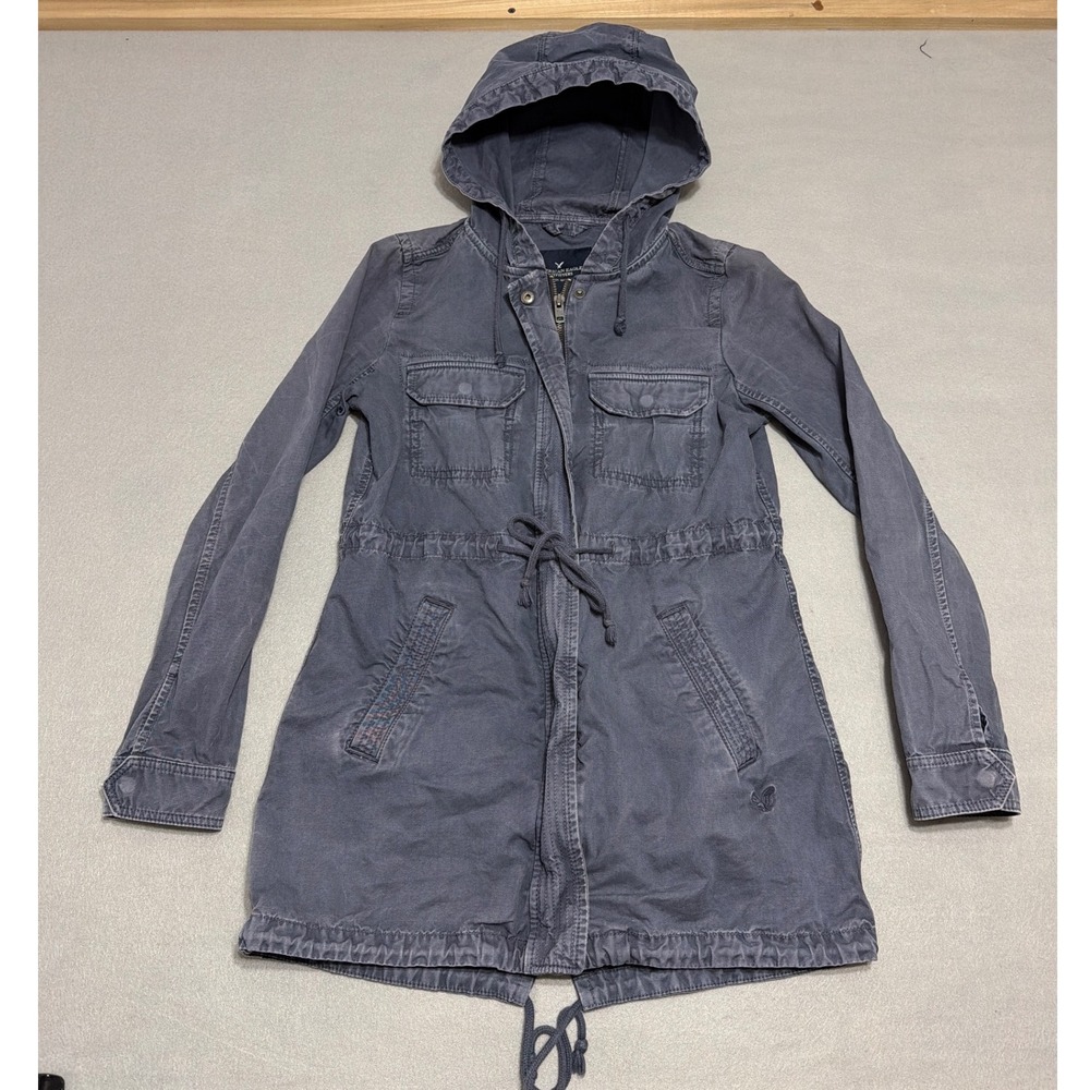 American Eagle Y2K Outfitters Women XS Blue Utility Parka Hooded Jacket Fishtail